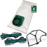 Staubsaugerbeutel Bürsten Motorschutzfilter passend für Vorwerk Kobold VK 140 150 (6 Beutel, 1 Paar Bürsten 360, 1 MSF)
